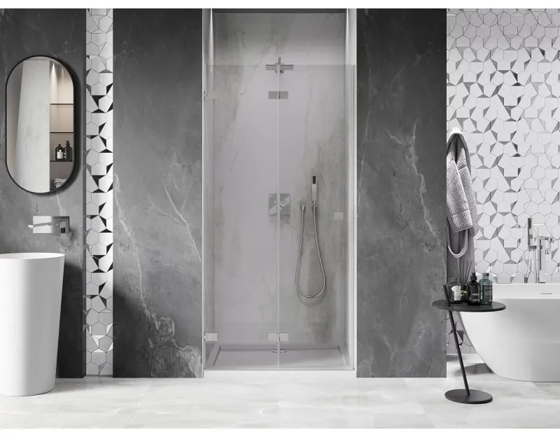 Mexen, Mexen Lunar-F skladacie ľavé sprchové dvere 85 cm, transparentné, brúsený nikel - 836-085-000-97-00-L