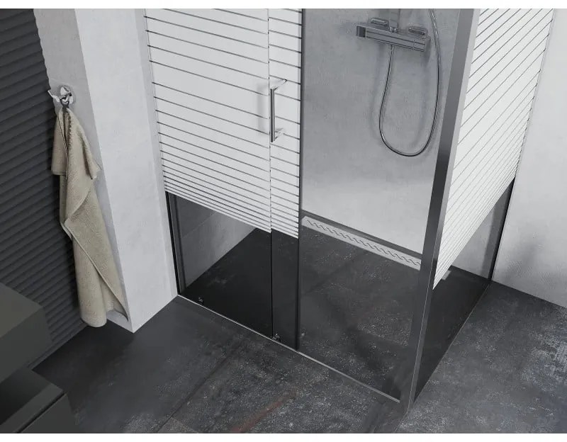 Mexen Apia, sprchový kút s posuvnými dverami 105 (dvere) x 90 (stena) cm, 6mm číre-pásy sklo, chrómový profil, 840-105-090-01-20