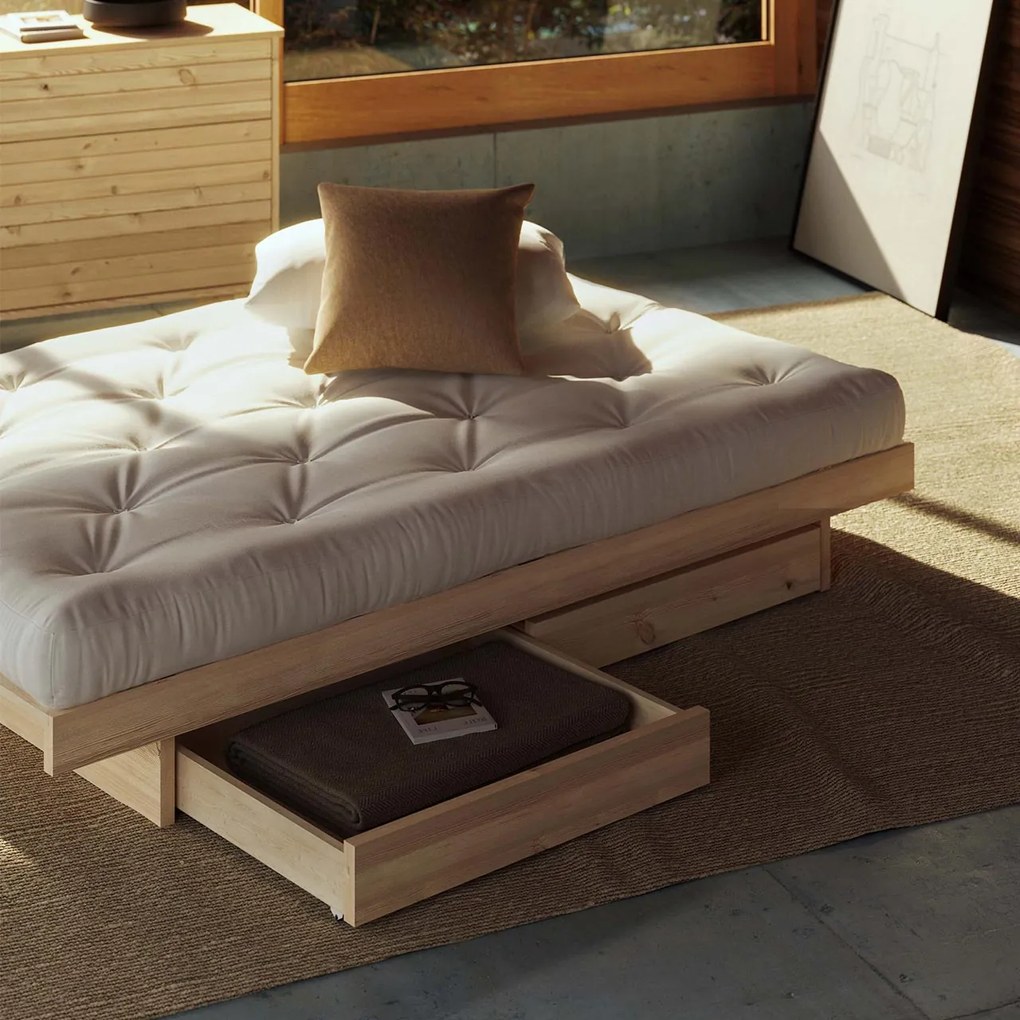 Drevená posteľ Kanso so 4 zásuvkami 140 Raw 140 × 200 cm