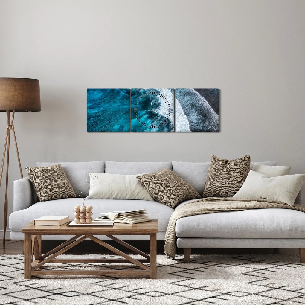 Obraz - Vlny na mori (s hodinami) (90x30 cm)