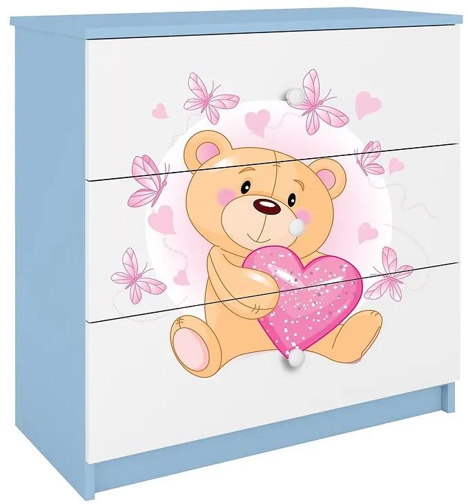 Detská komoda Babydreams modrá – Medveď s motýľmi