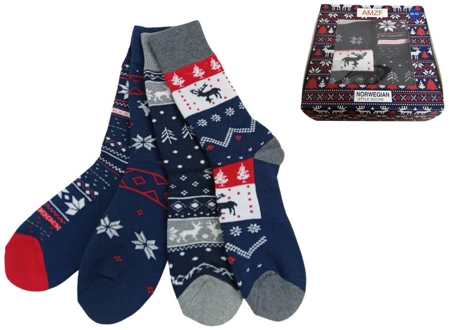 Vianočné ponožky s nórskym vzorom, darčeková sada 4 páry - rôzne veľkosti Veľkosť: 35 - 38