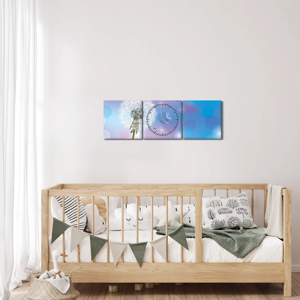 Obraz - Púpava vo vetre (s hodinami) (90x30 cm)