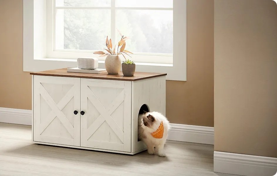 Kočičí toaleta Leader bílá/hnědá