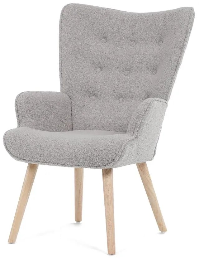 Kreslo "ušiak" AK-309 GREY2 šedá látka bouclé, nohy masív kaučukovník