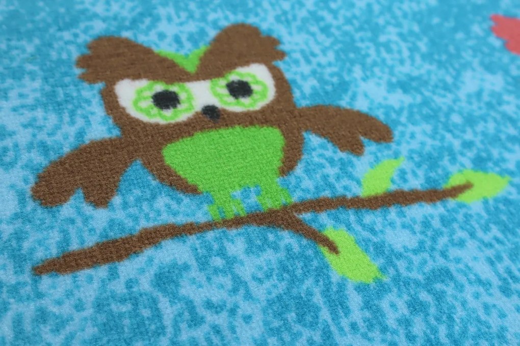 Detský kusový koberec Sovička Silk 5298 tyrkys, 133x133, modrá, detská izba, Vopi