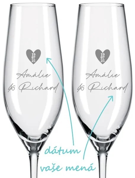 Svadobné poháre na sekt Dátum v srdci 2 ks