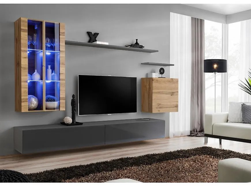 Obývacia stena Switch Sklo +LED XII Wotan/Grafit