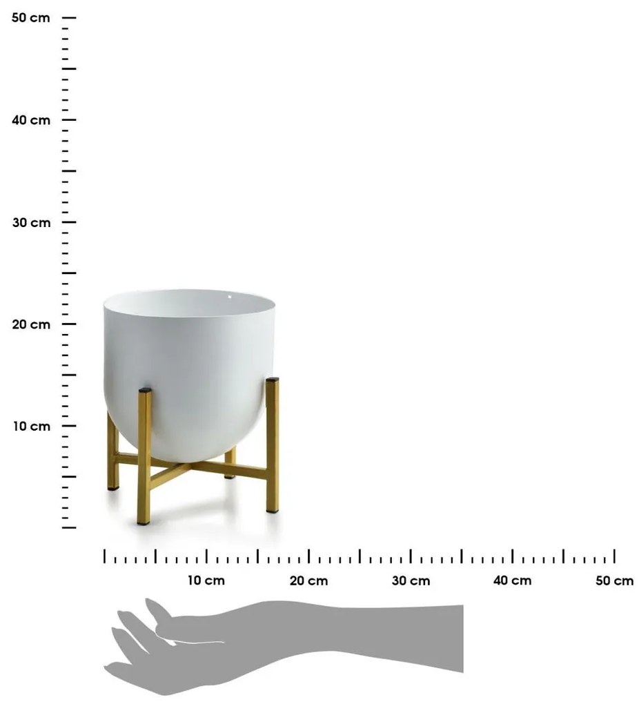 KOVOVÝ KVETINÁČ SO STOJANOM SWEN BOULE 21X17 CM BIELA/ZLATÁ