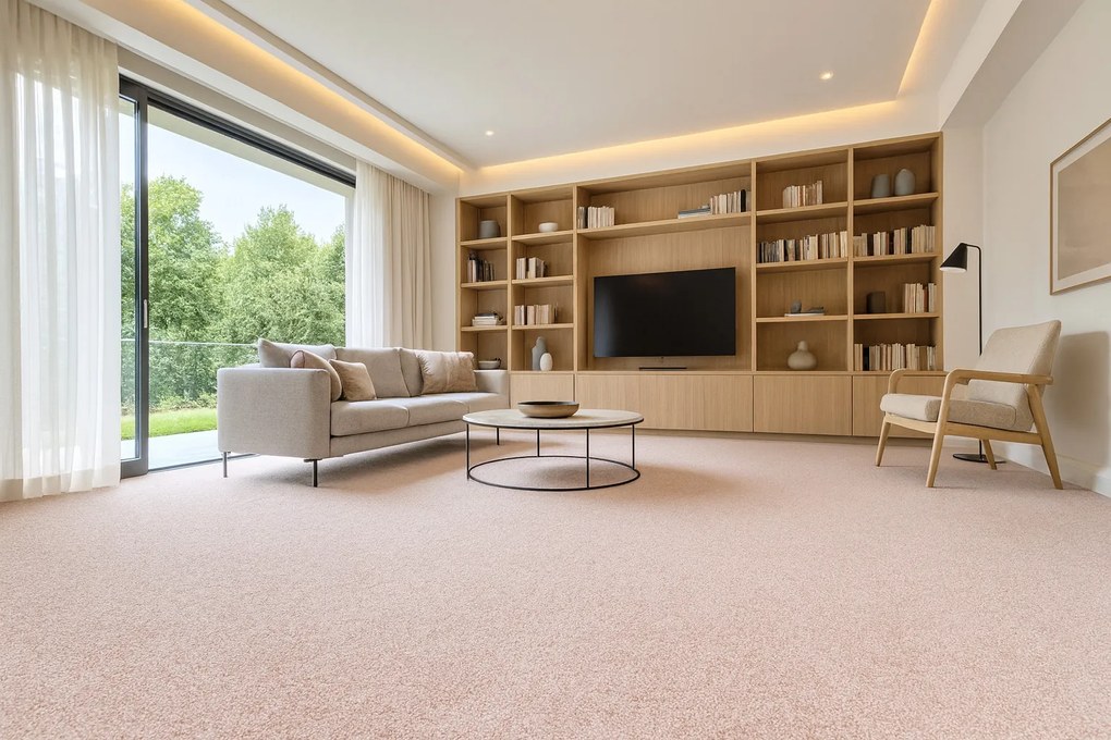 Spoltex, Koberec metráž Ester / 73 Krémový, na mieru, šíře 4m, béžová, ab (mriežka), chodba / predsieň