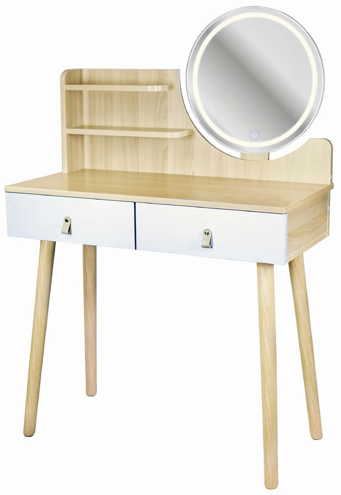Dekorstudio Toaletný stolík s LED zrkadlom SCANDI biely+svetlý buk