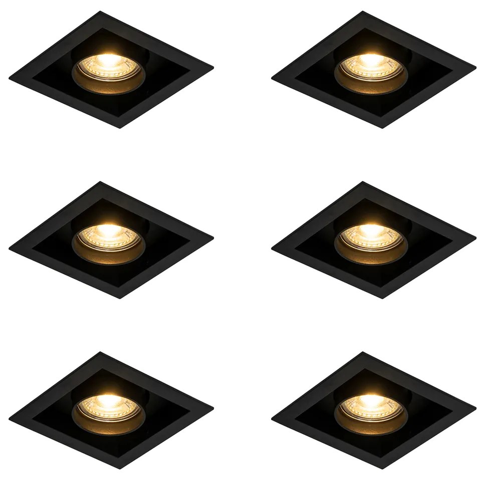 Sada 6 moderných zapustených bodových svetiel čierna nastaviteľná - Roof