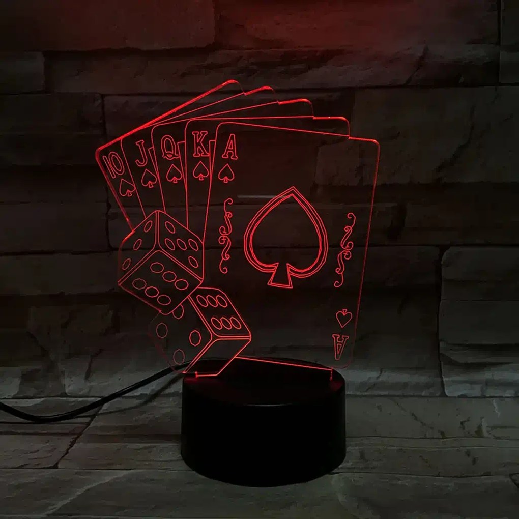 3Dmix 3DL-WD019 – 3D LED nočná lampa - Poker (Karty a kocky) (Wood)