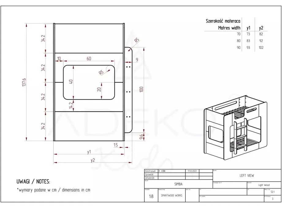 Poschodová detská posteľ 90x190 cm Simba - Adeko