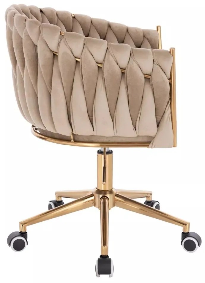 LuxuryForm DESIGN Stolička NORDEN VELUR na zlatej podstave s kolieskami - latte