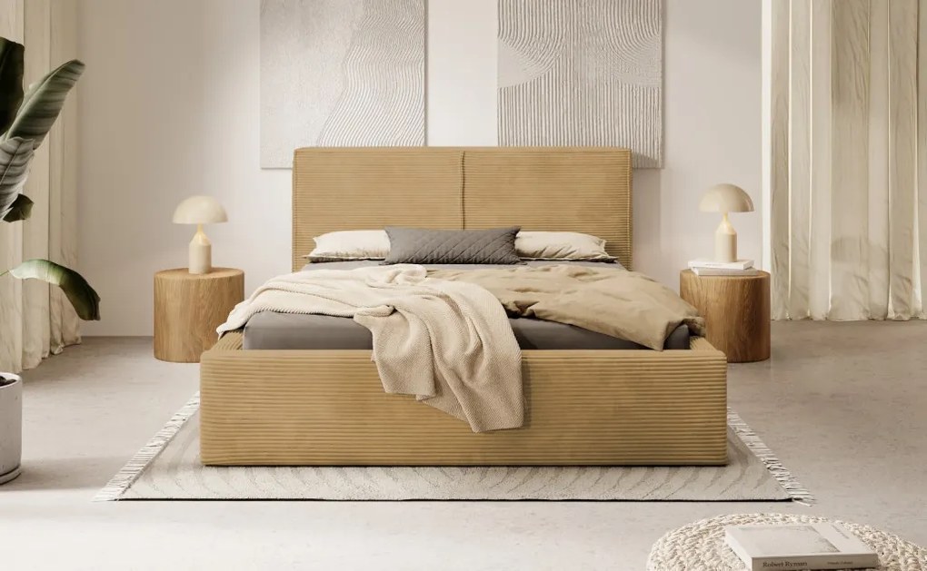 Posteľ Inez 180x200 cm, topazovo žltá štruktúrovaná látka