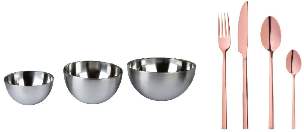 Ernesto®  Súprava misiek z nehrdzavejúcej ocele, 3-dielna + Príbor z ušľachtilej ocele, 16-dielna súprava  (800006909)