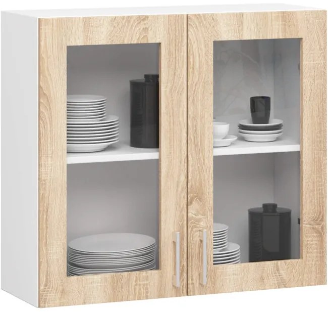 Kuchynská linka LIMA s vitrínou 2.4 m H720 biela / dub sonoma