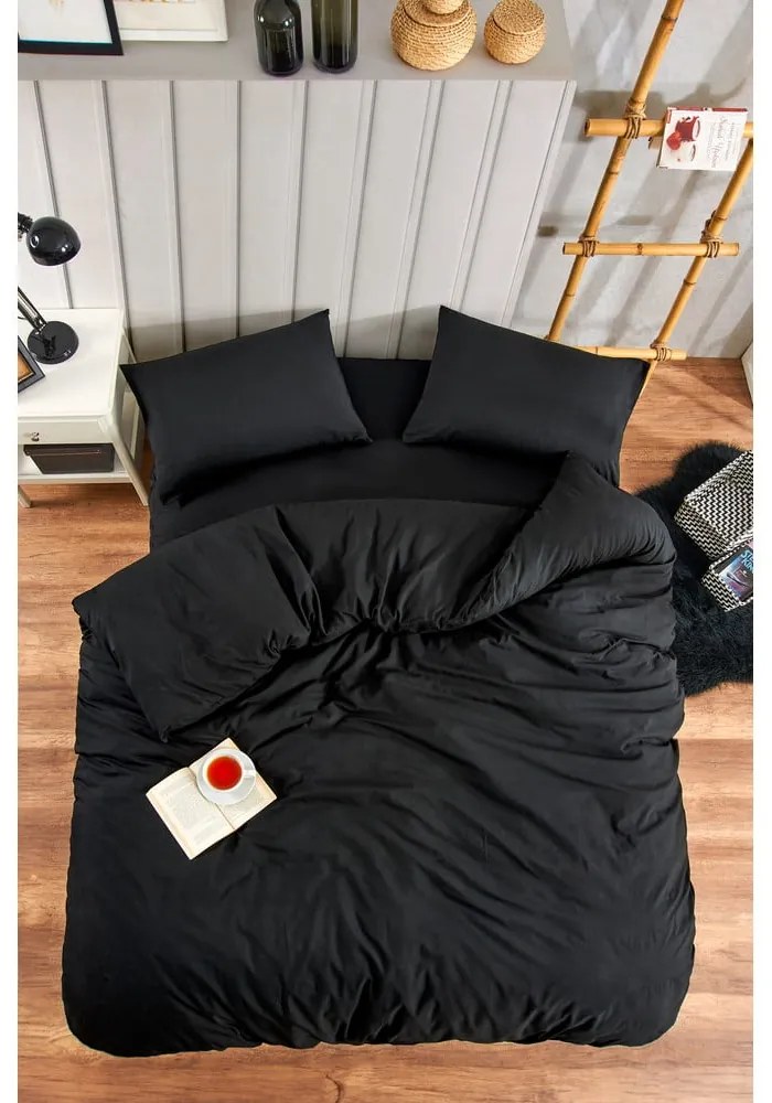 Čierne obliečky na dvojlôžko/predĺžené s plachtou/4-dielne 200x220 cm Classic – Mila Home