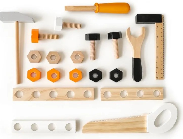 Detský drevený pracovný stôl ECOTOYS – dielňa s náradím 38 dielov pre deti 3+