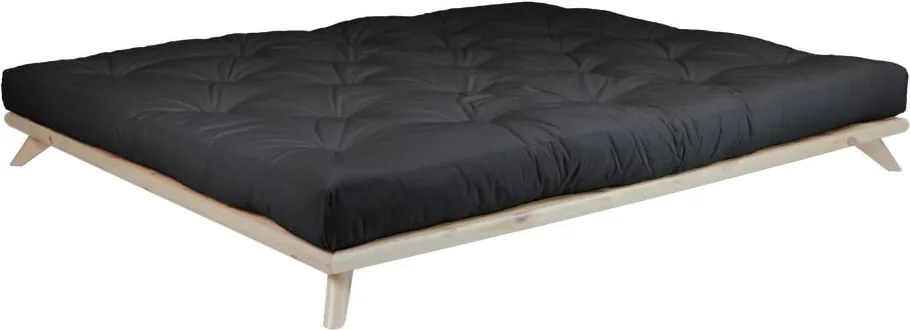 Dvojlôžková posteľ z borovicového dreva s matracom Karup Design Senza Comfort Mat Natural/Black, 140 × 200 cm