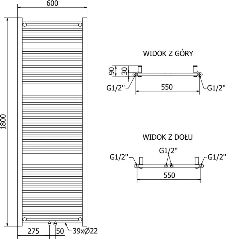 Mexen Mars, vykurovacie teleso 1800 x 600 mm, 953 W, biela, W110-1800-600-00-20