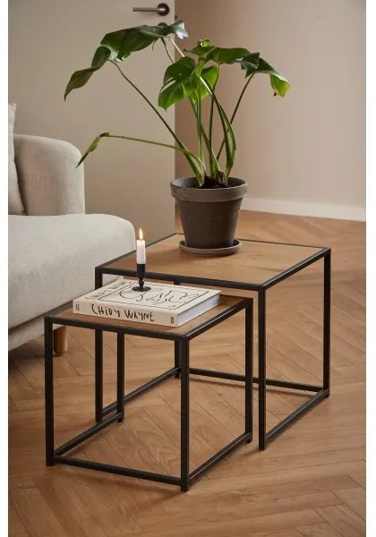 Sada konferenčných stolíkov SARON 2 ks dub/čierna