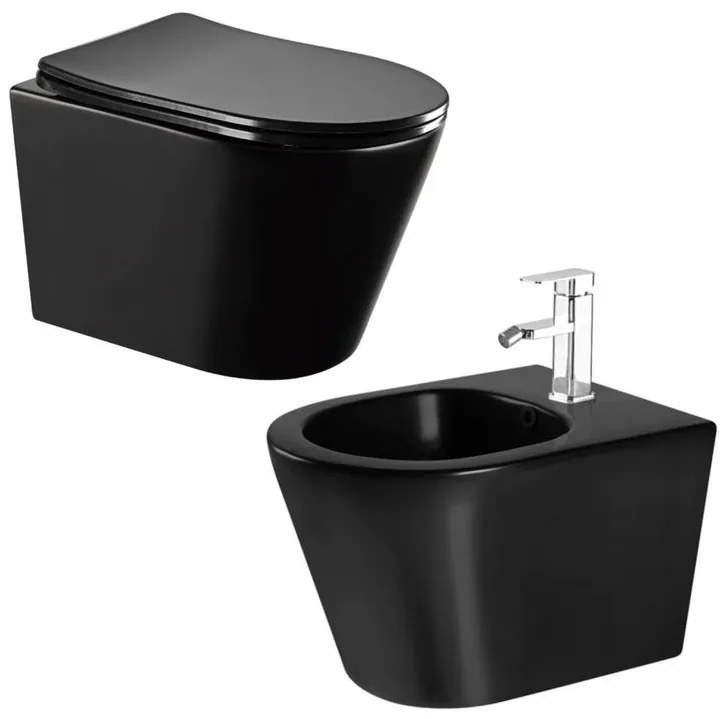 Mexen Rico závesné wc Rimless a závesný bidet, čierna matná - 35724885 + 30721085