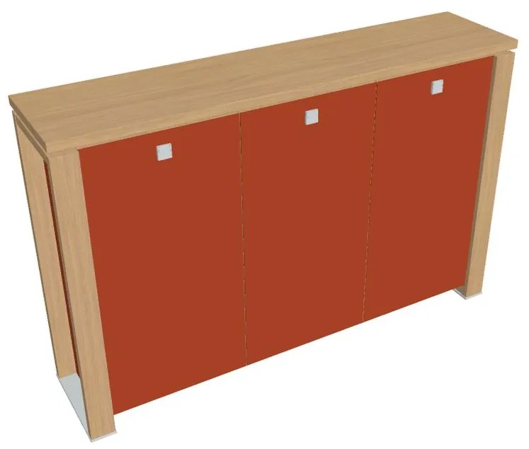 Stredná skriňa Verno+ S 200 x 46 x 130 cm, sklenené dvere, dub svetlý / oranžová