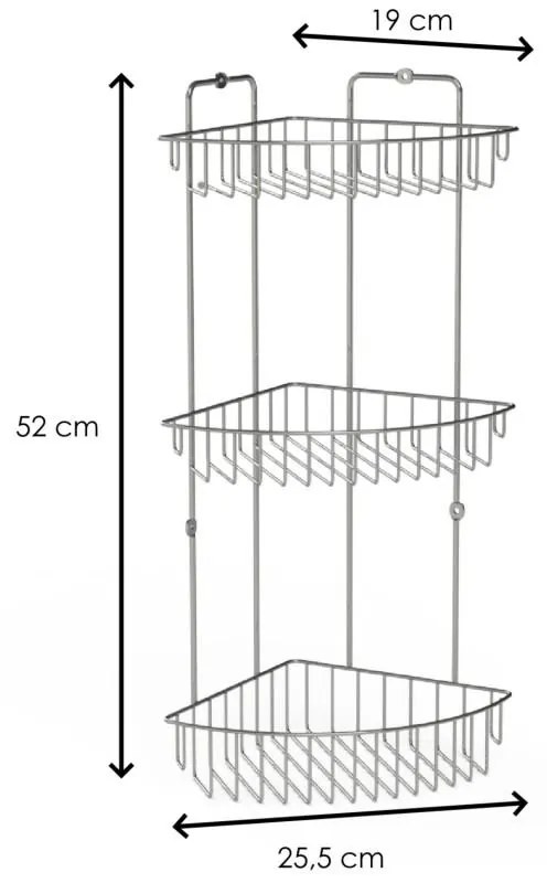 Erga Vega, 3-stupňová rohová polička 52x25,5x19 cm, chrómová, ERG-YKA-E.VEGA S3