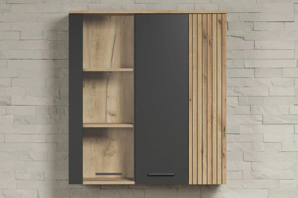 Závesná vitrína na stenu Esteban, antracit/dub evoke