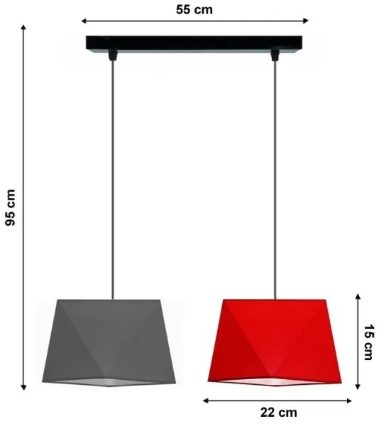 Luster na lanku DIAMENT 2xE27/60W/230V šedo-červená