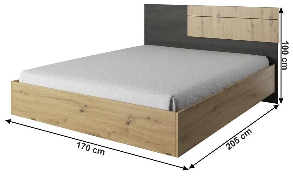 Tempo Kondela Spálňová zostava (posteľ+2x nočný stolík+skriňa), dub artisan/čierna borovica nórska, BAFRA