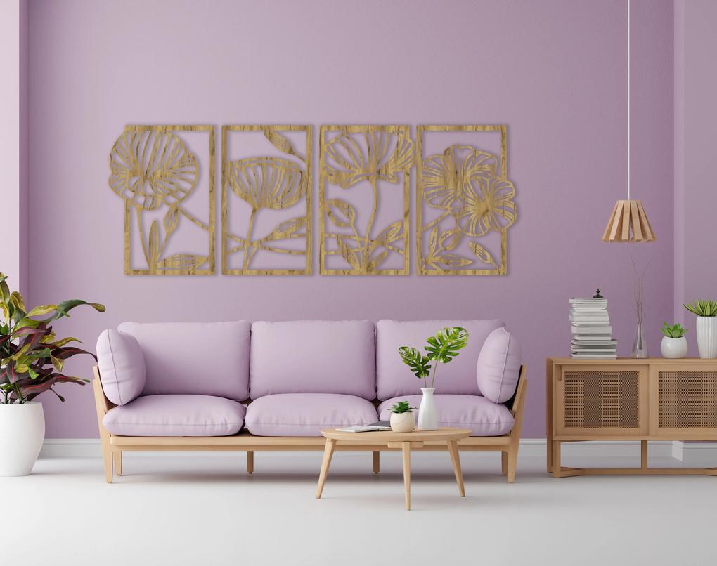 Štvordielny drevený obraz - Lúčnych kvetov - Dub zlatý