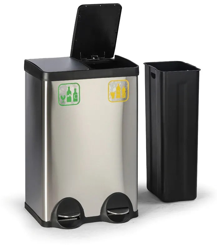 Nášľapný kôš na triedený odpad, 2x28 l, nerezový