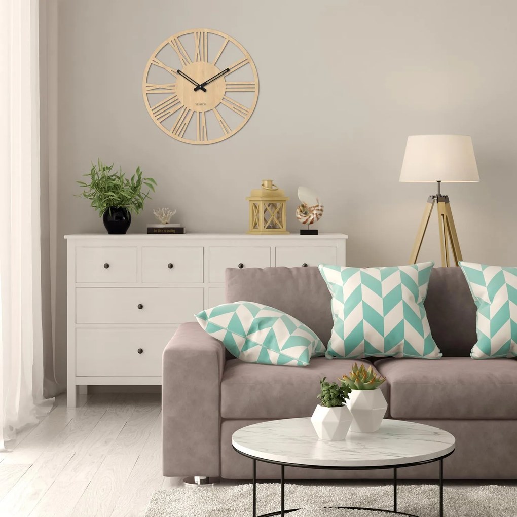 Moderné drevené nástenné hodiny rímske - 30 až 50 cm - ROMA: Svetlé HDF - Dub 30 cm 4251-72372 HDFK035
