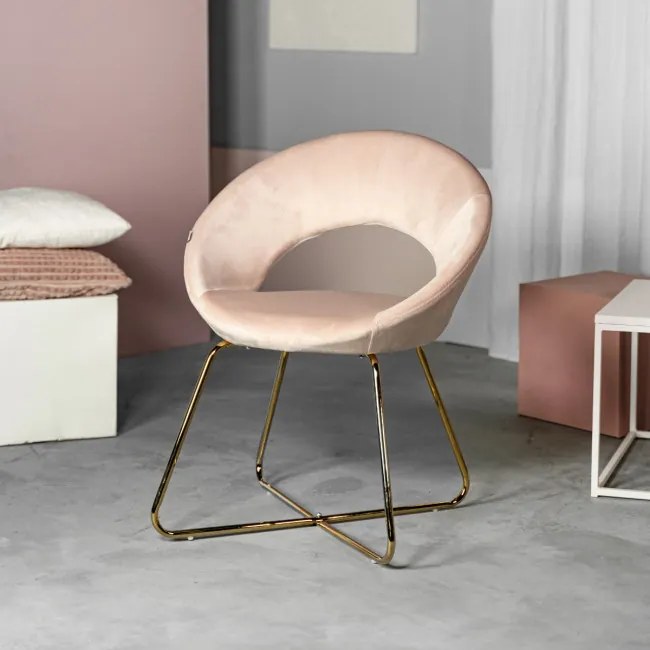 Kreslo JARED zamatové, svetloružové so zlatými nohami ALL 976272