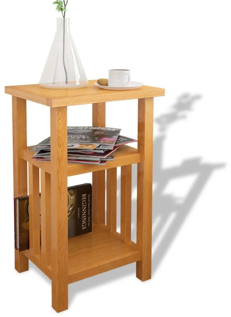 vidaXL Odkladací stolík s poličkou 27x35x55 cm, dubový masív