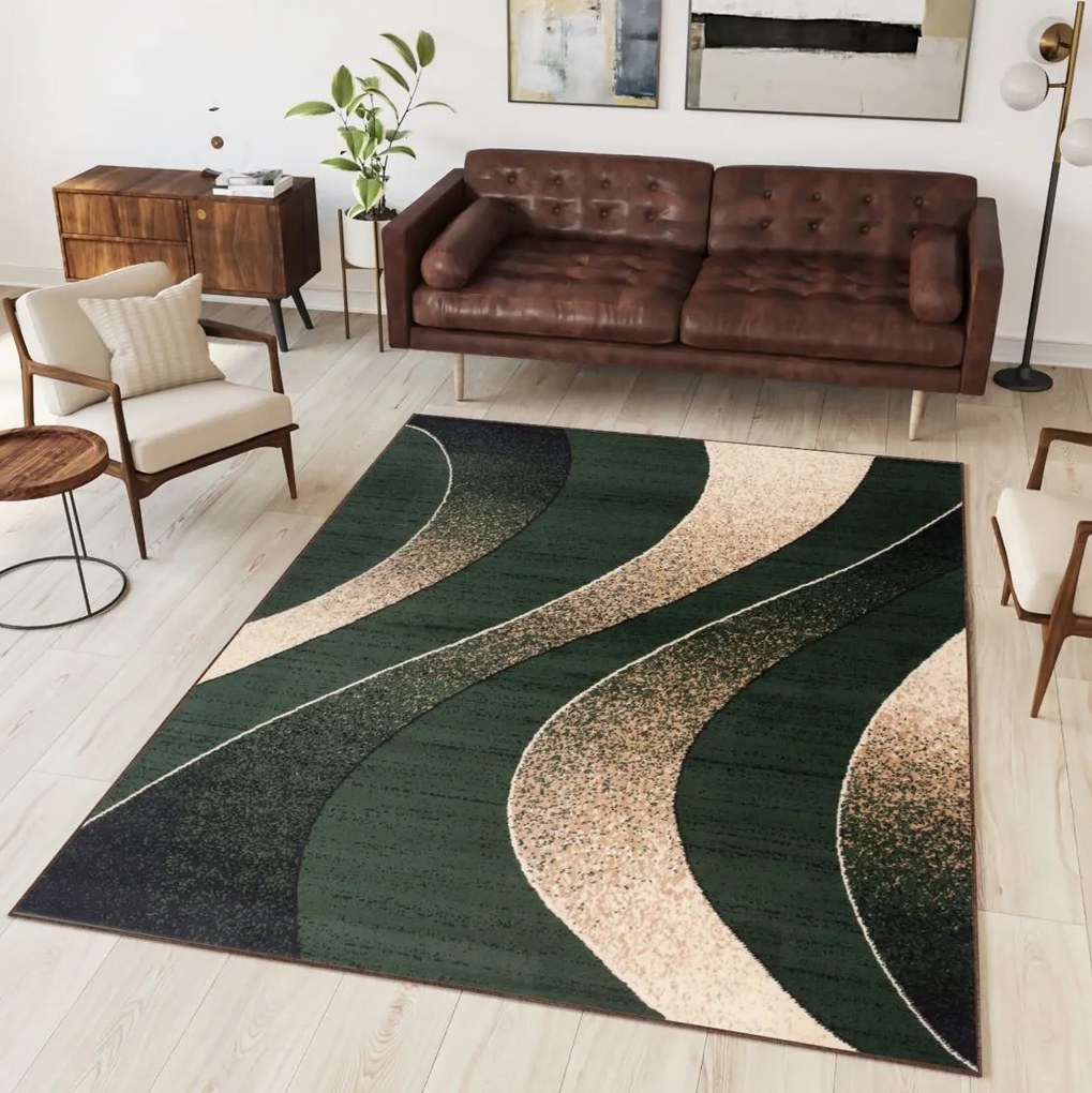 Kusový koberec TAPIS Waves - zelený/béžový