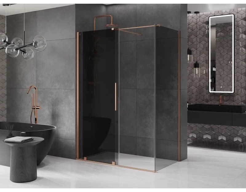 Mexen Velar, sprchový kút s posuvnými dverami 160 x 100 cm, 8mm šedé sklo, medená matná, 871-160-100-41-65