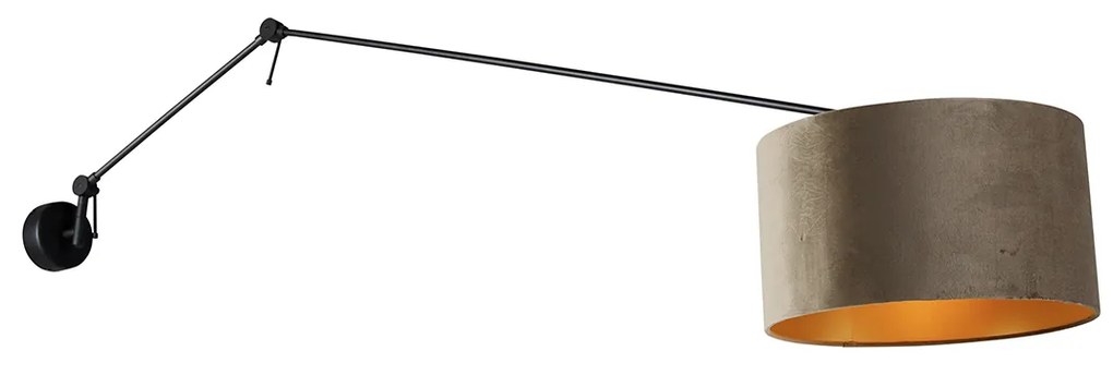 Nástenná lampa čierna s tienidlom zo zamatu taupe 35 cm nastaviteľná - Blitz