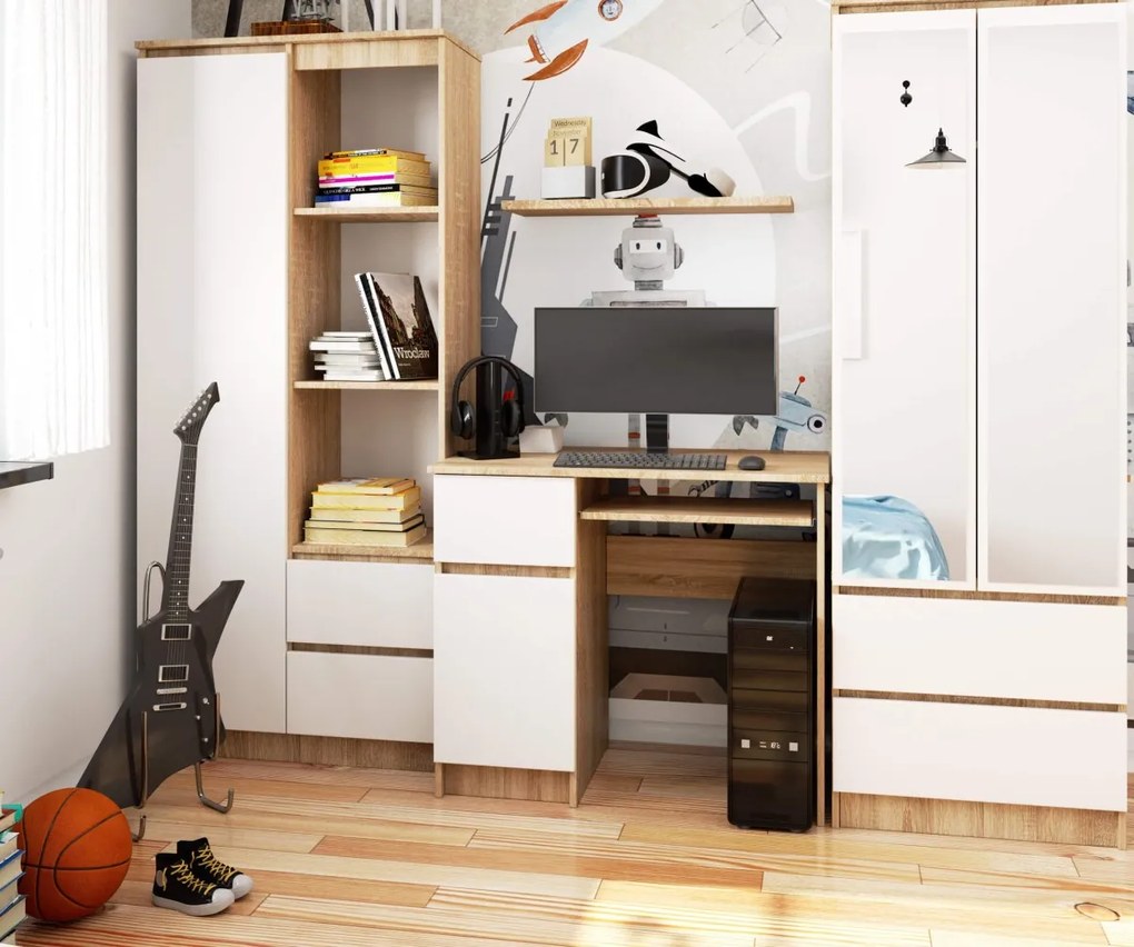 Psací stôl PIKSEL 90 cm dub sonoma/biely ľavý