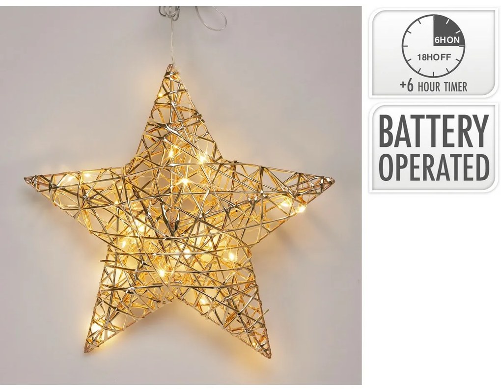 Vianočná svietiaca hviezda Champagne, 30 x 30 cm, 20 micro LED, na batérie
