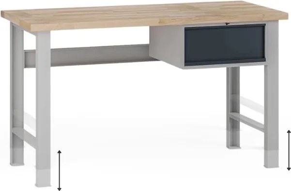 Výškovo nastaviteľný dielenský stôl G7, buková škárovka, 1500 x 800 x 840-1040 mm, 1x kontajner, 1 zásuvka, grafit
