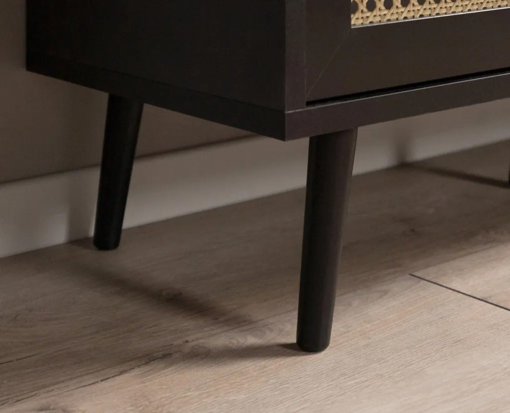 Vysoká vitrína Vienna, čierna/výplet