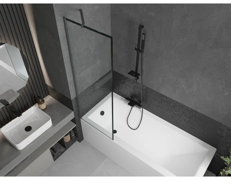 Mexen Next, 1-krídlová vaňová zástena 60 x 150 cm, 6mm číre sklo - čierny vzor, grafitová, 895-060-000-00-70-95