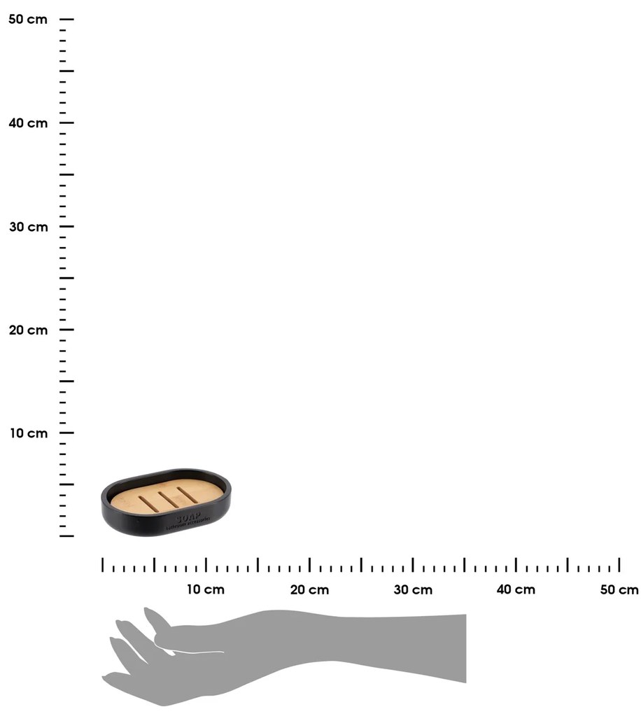 Miska na mydlo Loudis, čierna/s drevenými prvkami