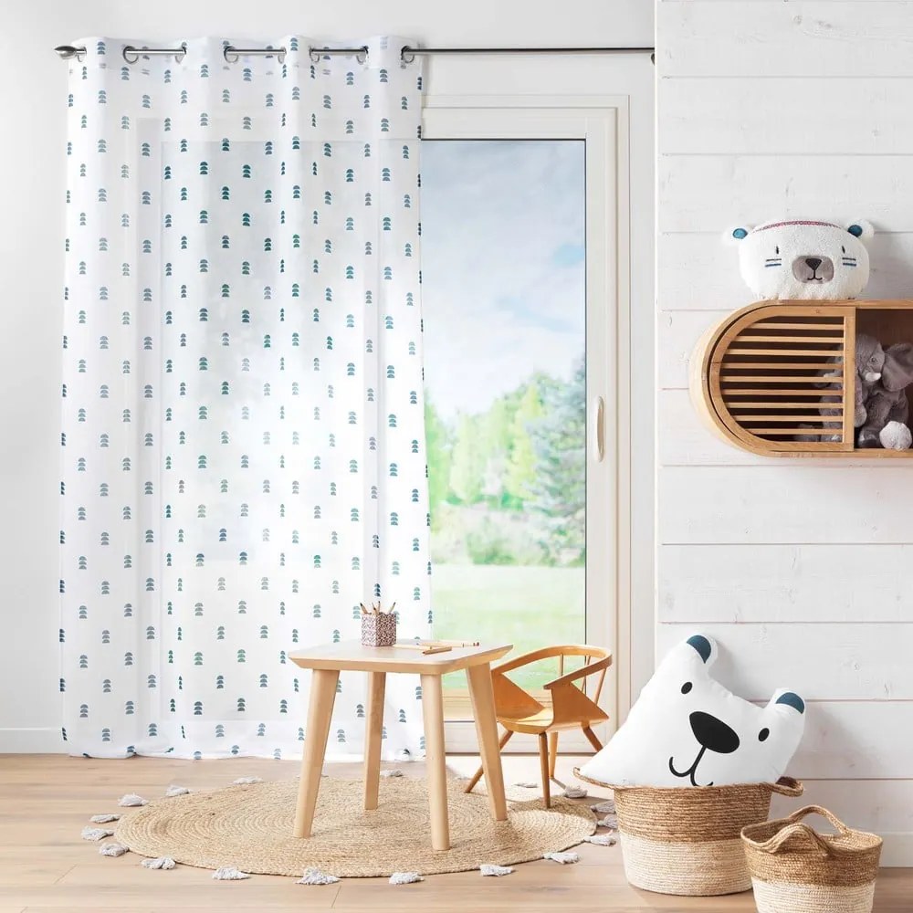 Bielo-modrá voálová záclona 140x240 cm Geokid – douceur d'intérieur