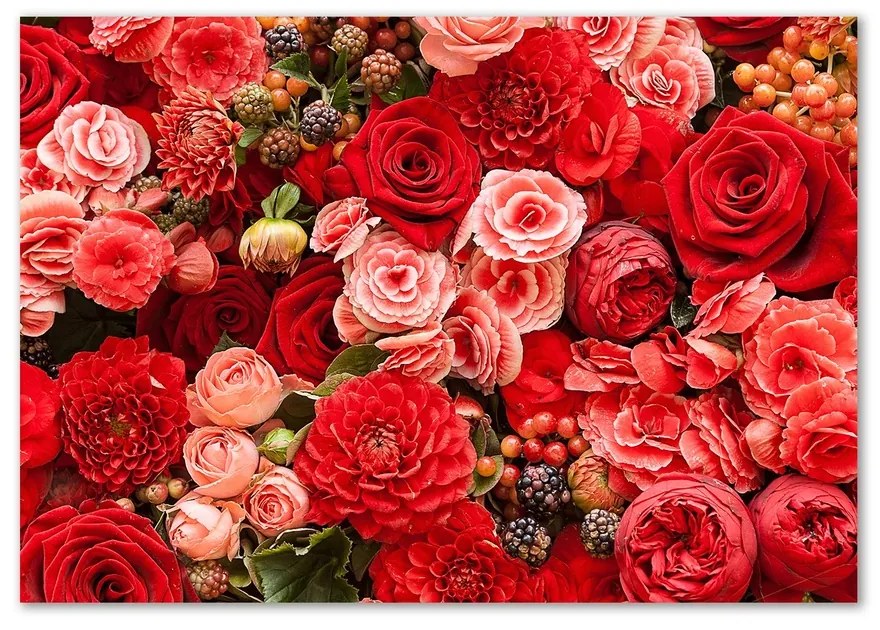 Foto obraz sklo tvrdené Červené kvety pl-osh-100x70-f-89362554