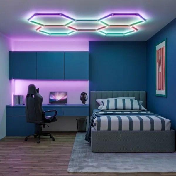 LED RGBW stmievateľné stropné svietidlo HEXAGON LED/144W/85-265V 7000K CRI 90 IP54 biela+DO